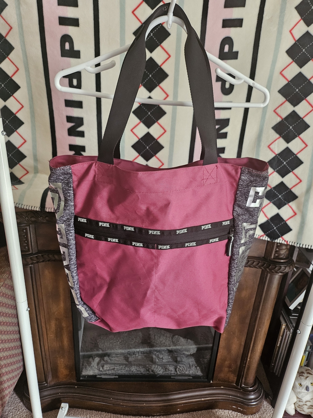 PINK Victoria's Secret Magenta Tote with Dark Gray Straps